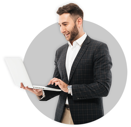 Young man looking at computer.